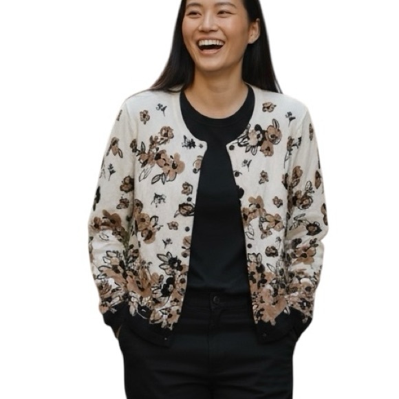Charter Club Sweaters - Charter Club Floral Sweater Blouse in Cream Brown Black